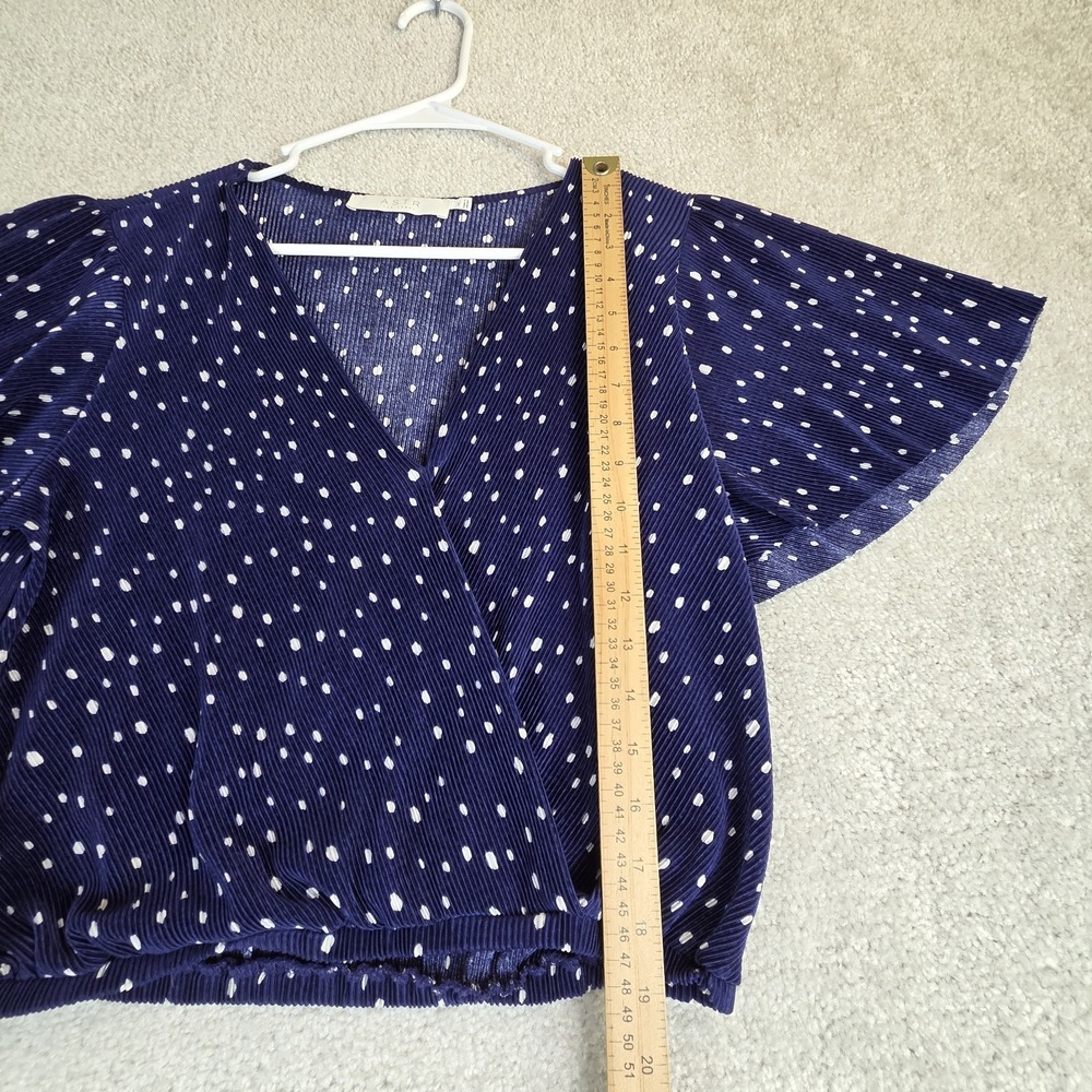 ASTR Wrap Crop‎ Top Women's M Blue Polka Dot Flutter Sleeve Cottage Fairy Core - Picture 7 of 7